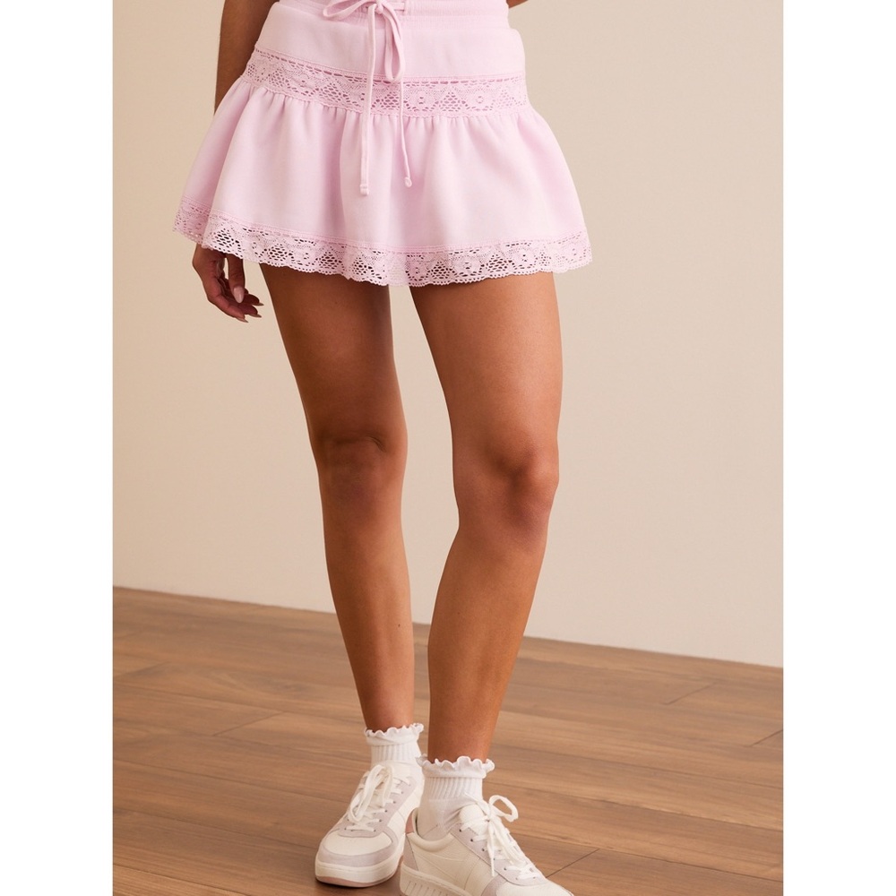 Pink Lace Trim Mini Skort